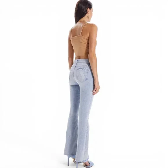 Mother The Weekender Fray Jeans 29 Action Shot High Rise Flare Distressed $278 - Picture 3 of 15